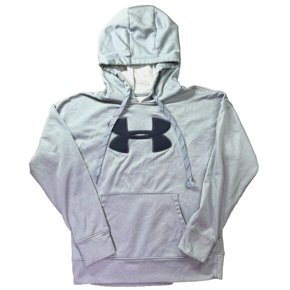Under Armour Hoodie Womens XS Light‎ Blue Logo Patch Drawstring Cold Gear Loose - Picture 1 of 10